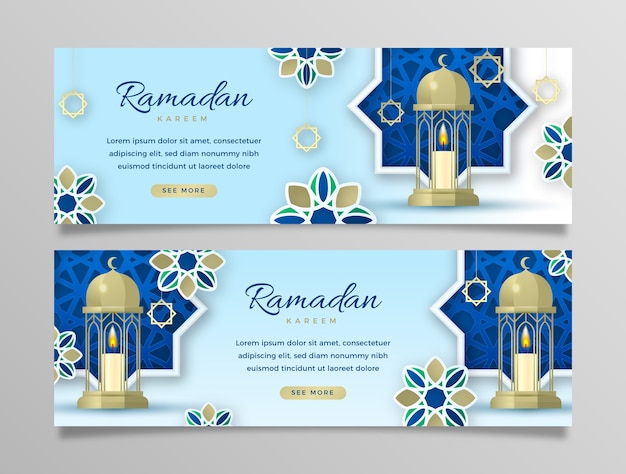 Realistic ramadan horizontal banners set