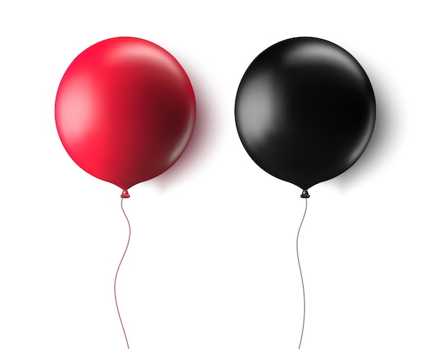 Realistic red and black 3d balloons set isolated on transparent background