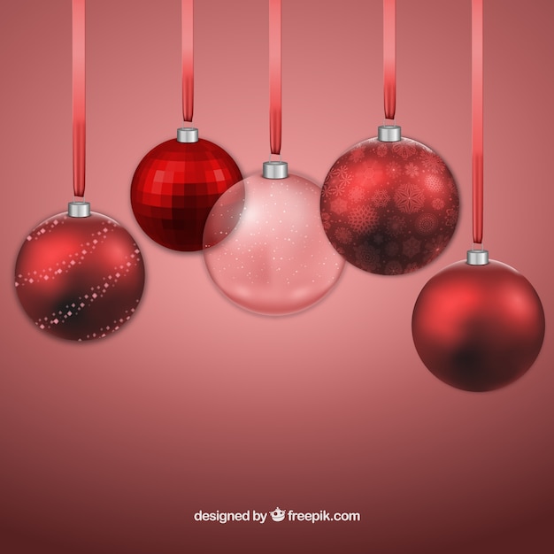 Free Vector realistic and red christmas balls background