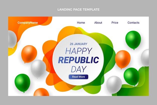 Realistic republic day landing page template