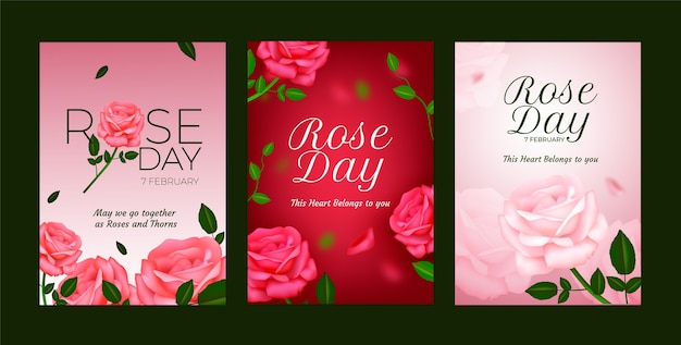 Free Vector realistic rose day greeting cards collection