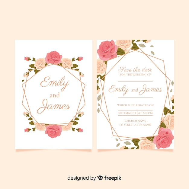 Realistic roses wedding invitation template