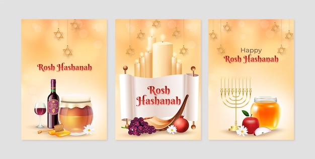 Free Vector realistic rosh hashanah greeting cards collection