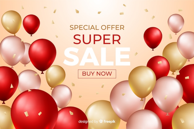 Realistic sale background with balloons