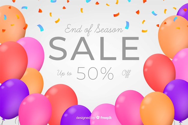 Realistic sale background with balloons