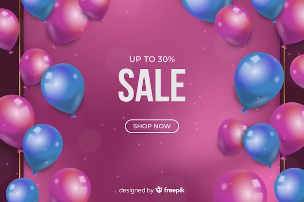 Realistic sale background with balloons