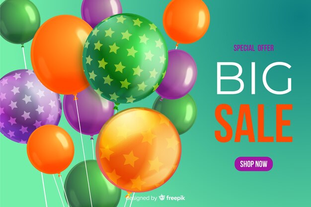 Realistic sale background with balloons