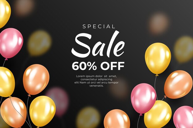 Realistic sale background with balloons