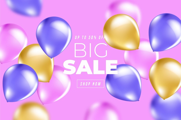 Realistic sale background with balloons