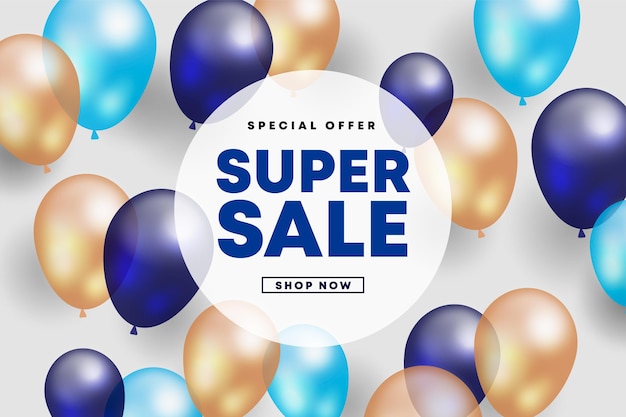 Realistic sale background with balloons