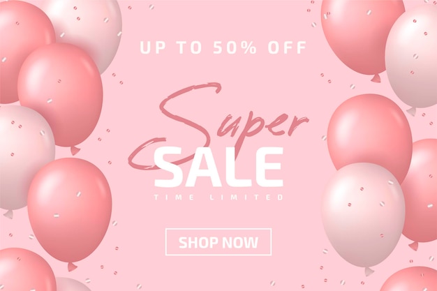 Realistic sale background with balloons