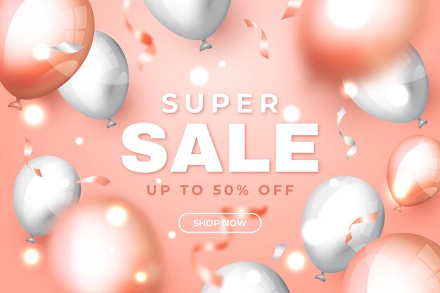 Realistic sale background with balloons