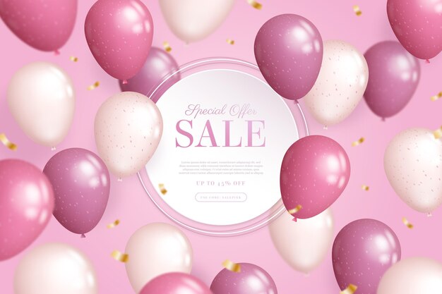 Realistic sale wallpaper with balloons