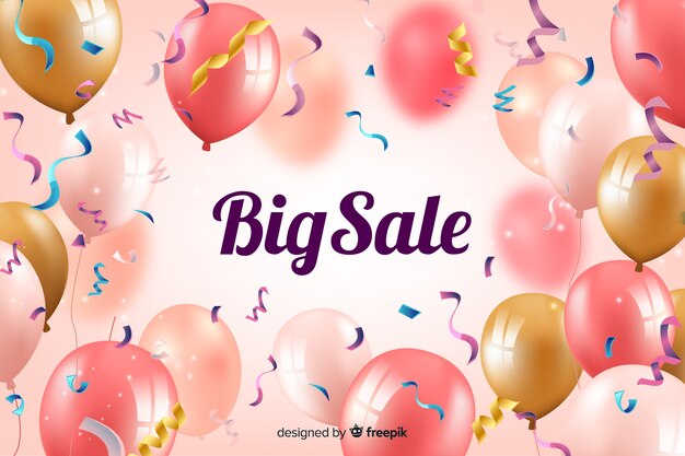 Realistic sales background with balloons