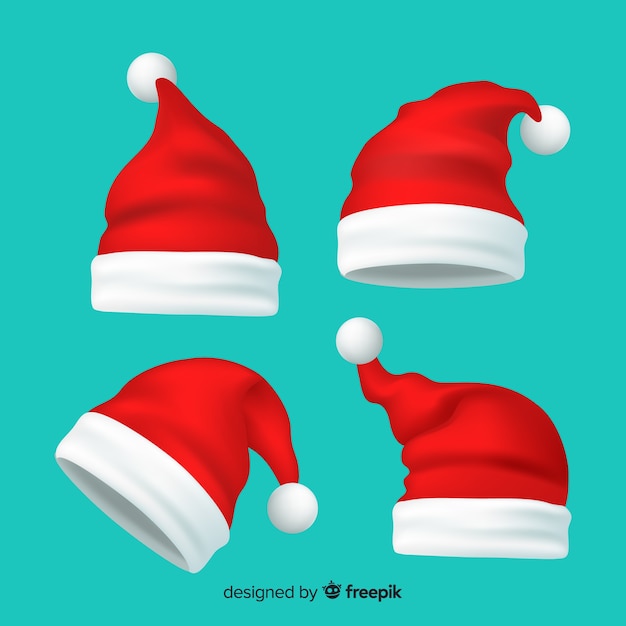 Free vector realistic santa claus hat collection