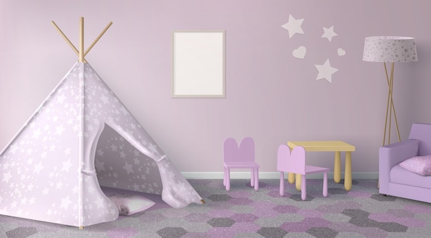 Free Vector realistic scandinavian girl's room furniture