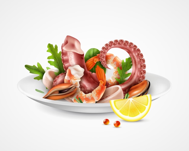 realistic Seafood cocktail plate