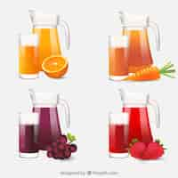 Free vector realistic selection of jars and glasses with fruit juices