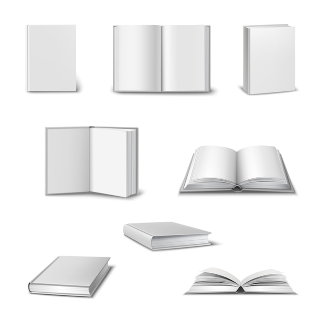 Realistic set of 3d open and closed books 