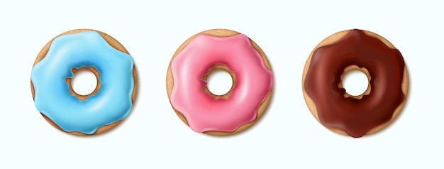 Free vector realistic set of colorful glazed doughnuts