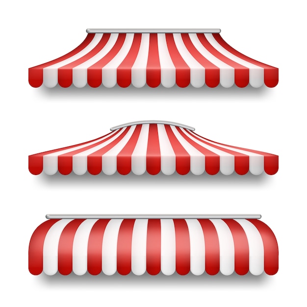 realistic set of striped awnings isolated on background. 