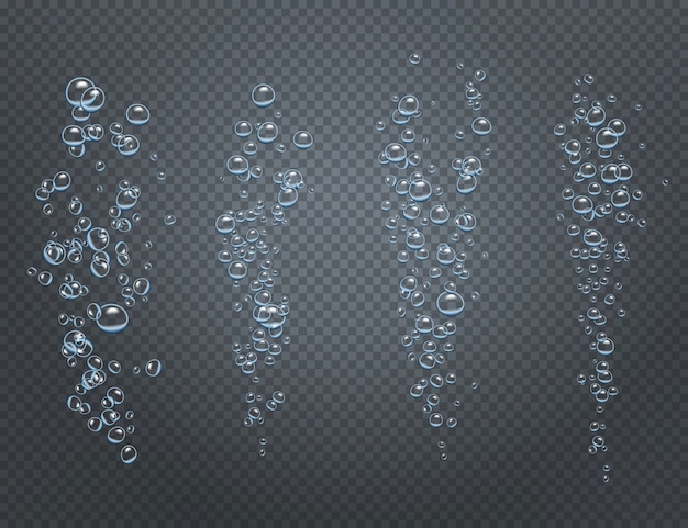 Free Vector realistic set of underwater fizzy streams consisting of ascending air bubbles