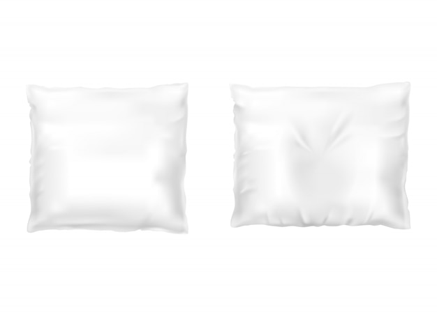 Free Vector realistic set of white square pillows, comfortable, soft, clean and crumpled