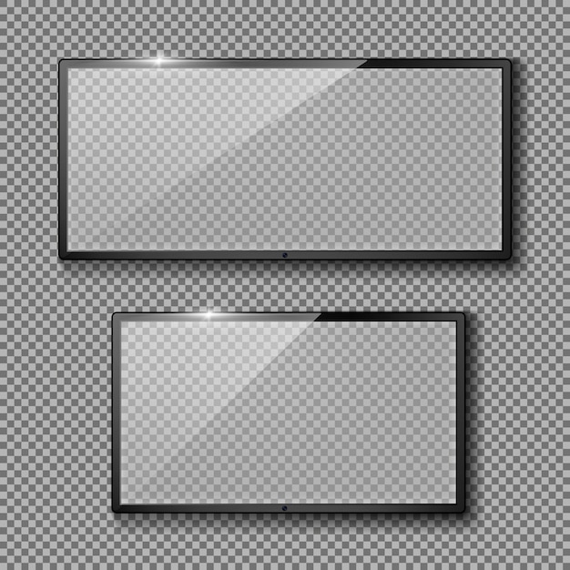 Free Vector realistic set with blank tv frames, black led displays or monitors