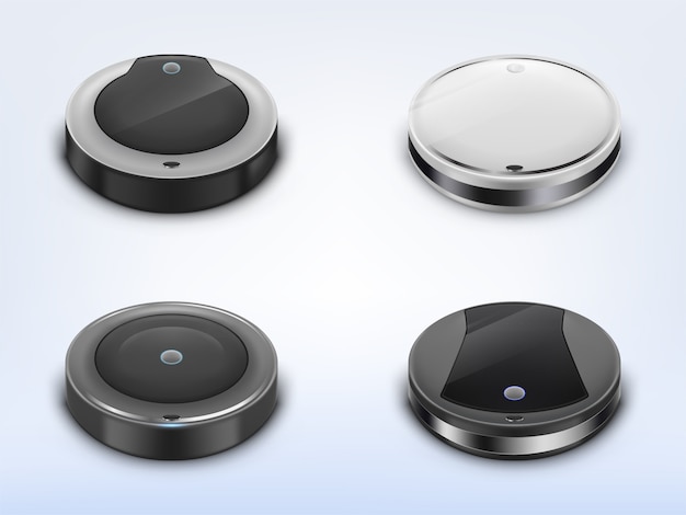 Free Vector realistic set with robotic vacuum cleaners, smart round robots using for housework