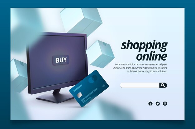 Realistic shopping online landing page template