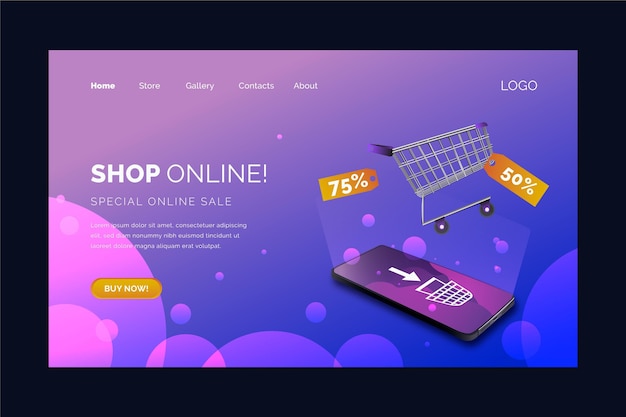 Realistic shopping online landing page