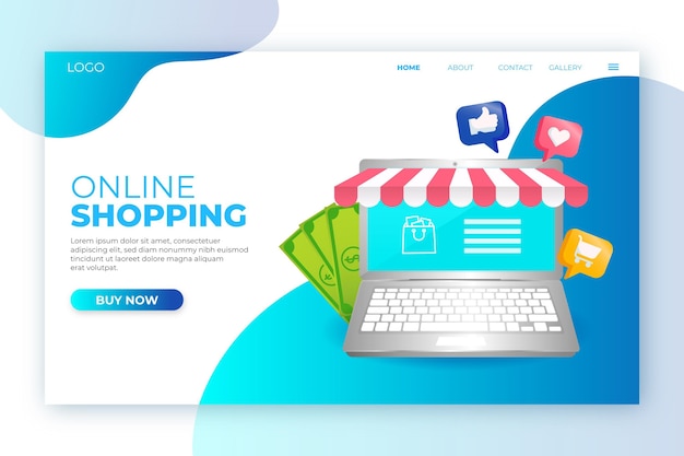 Realistic shopping online landing page