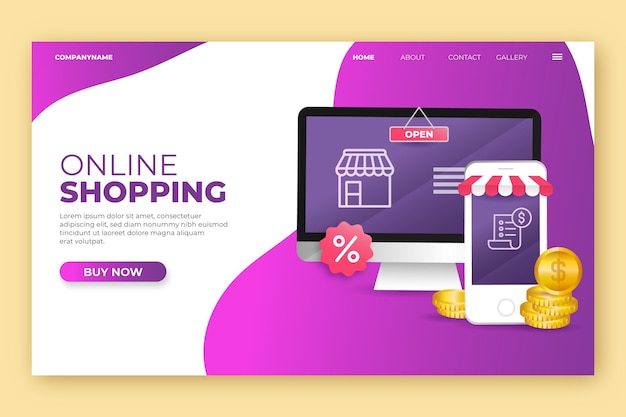 Realistic shopping online landing page