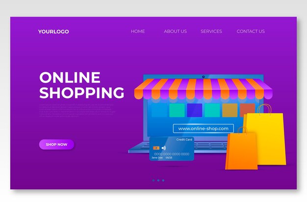 Realistic shopping online landing page