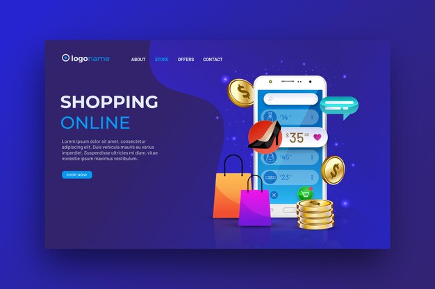 Realistic shopping online landing page