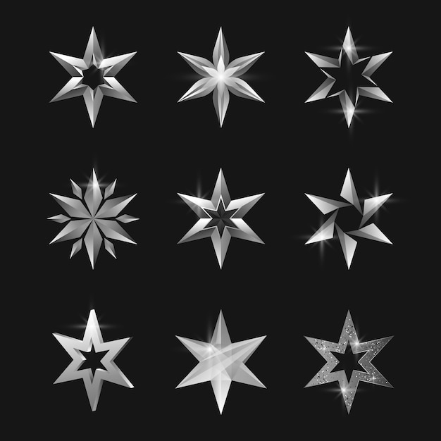 Free Vector realistic silver stars element collection