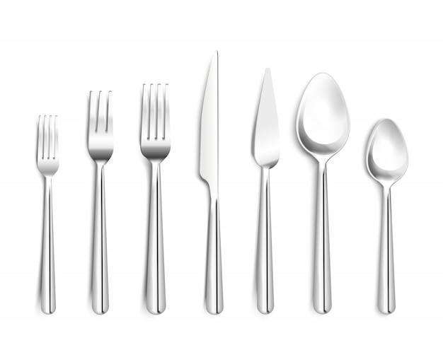 Realistic Silverware Top View