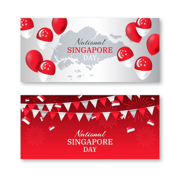 Realistic singapore national day banners set