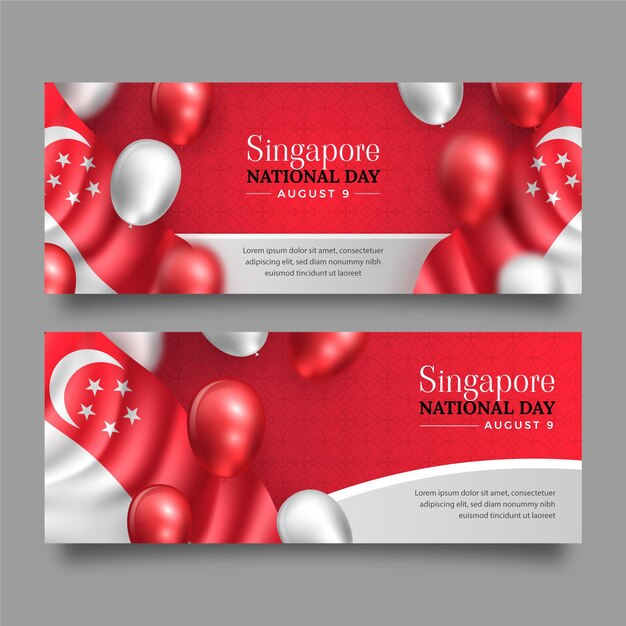 Free Vector realistic singapore national day banners set