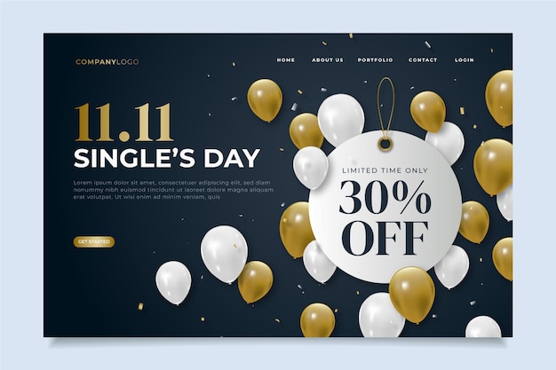 Realistic single's day landing page template