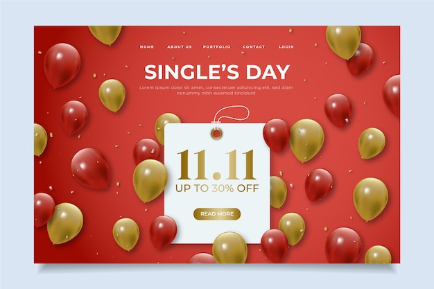 Realistic single's day landing page template