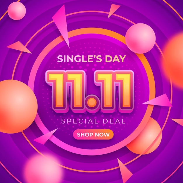 Realistic single's day sale illustration