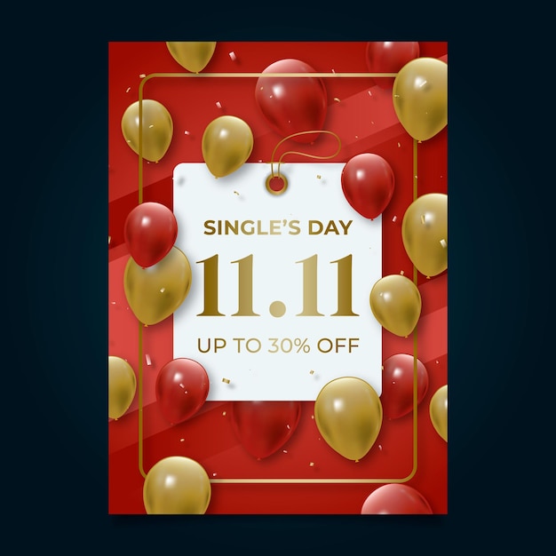 Realistic single's day vertical poster template