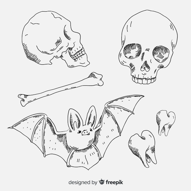 Realistic sketch halloween element collection