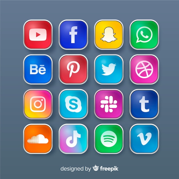 Realistic social media logo collection