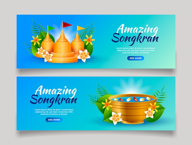 Free Vector realistic songkran horizontal banners set