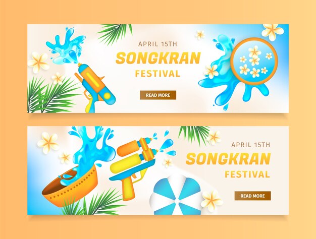 Realistic songkran horizontal banners set