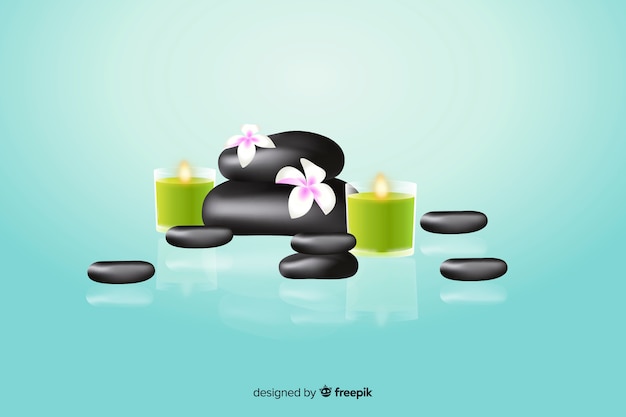 Free Vector realistic spa stones with flowers