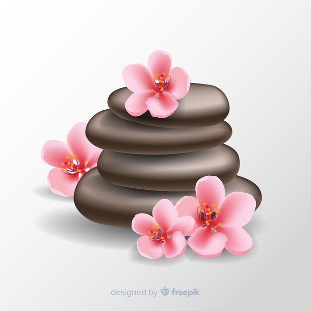 Free Vector realistic spa stones with flowers