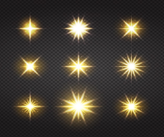 Realistic sparkling star collection